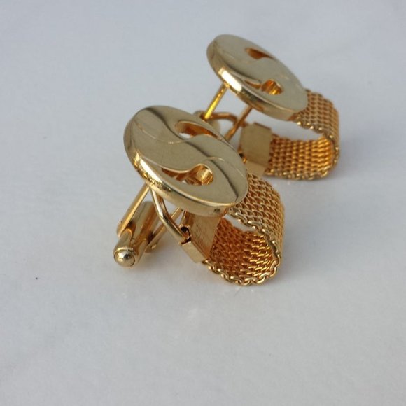 Abstract Cufflinks Goldtone Round Wrap Mesh - Picture 3 of 5